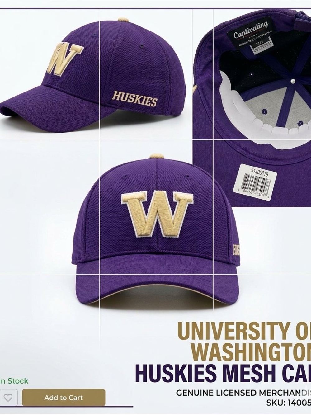 University of Washington Huskies Purple 'W' Embroidered Cap